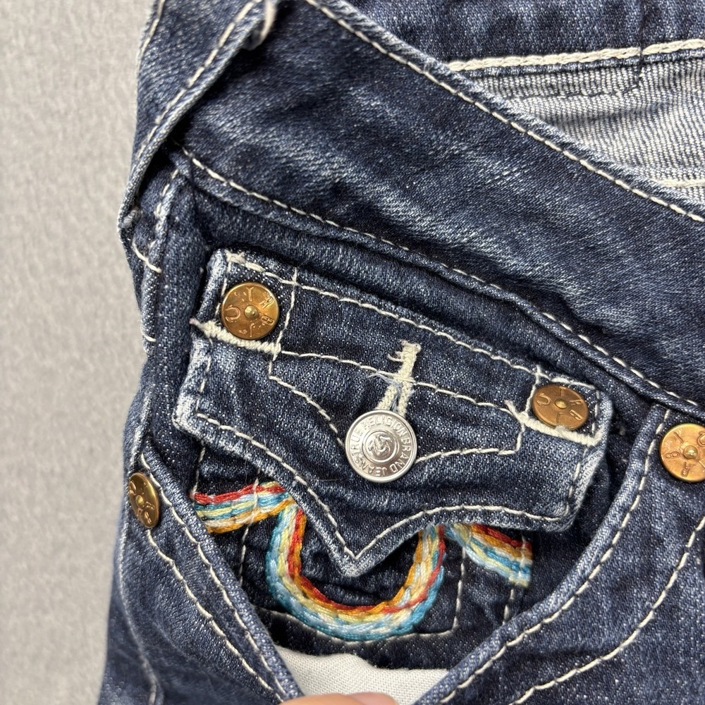 True Religion Jeans Womens 29 Blue Low Rise Dark Wash Rainbow Pockets Y2K USA - Picture 6 of 15